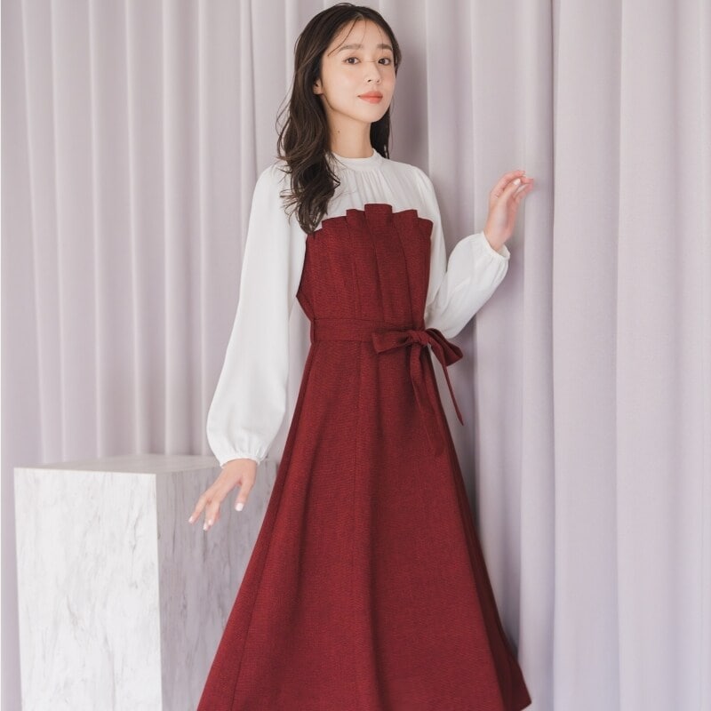 2025秋冬新作 ビスチェ風ツイードドッキングワンピース | ミッシュ