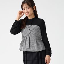 2025秋冬新作 ツイードドッキングねじりペプラムブラウス