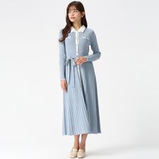 2026春夏新作 襟付きバイカラーニットワンピース