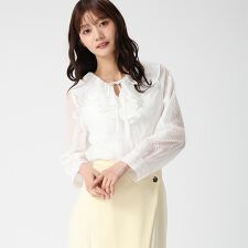 2026春夏新作 フラワー刺繍フリルカラーブラウス