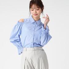 2026春夏新作 肩開き袖レースシャツブラウス