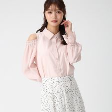 2026春夏新作 肩開き袖レースシャツブラウス