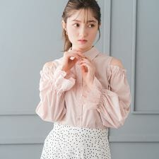 2026春夏新作 肩開き袖レースシャツブラウス