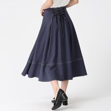 2026春夏新作 ポリデニム配色ステッチレースアップスカート