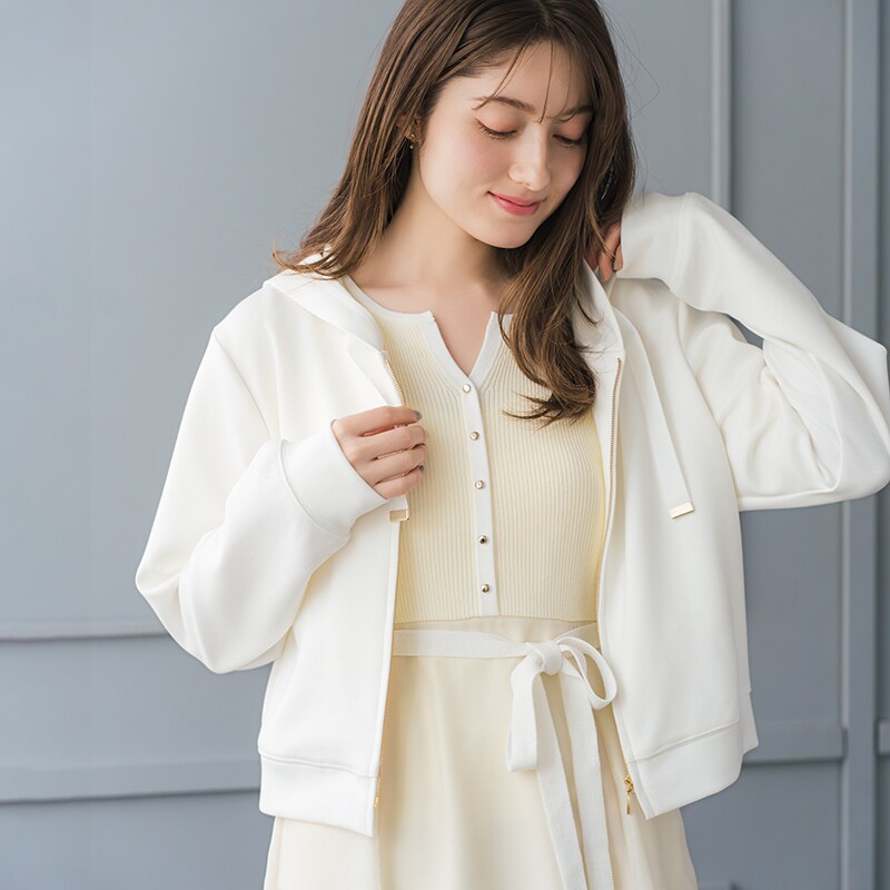 新品❤︎ロング丈　しいちゃん 遮光 パーカー パンツ アイボリー 2026春夏新作 グログランリボンダンボールジップパーカー | ミッシュ
