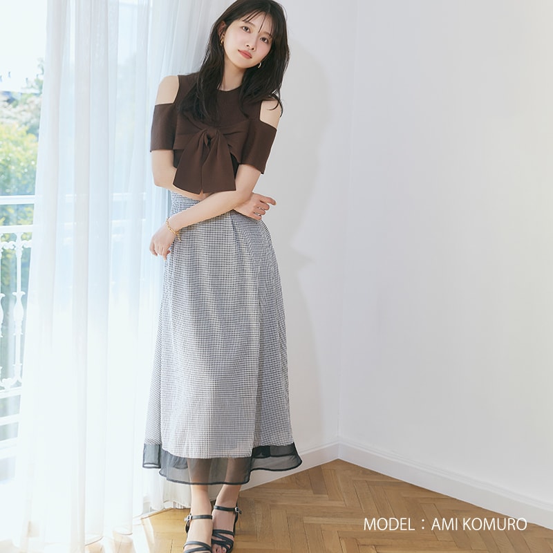 定価1.76万 かぐれ ギンガムティアードスカート リネン混 春夏スカート 2026春夏新作 ギンガムアソートシアーカラースカート | ミッシュ