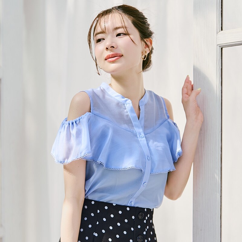 2026春夏新作 肩開きピコレースフリルブラウス | ミッシュマッシュ