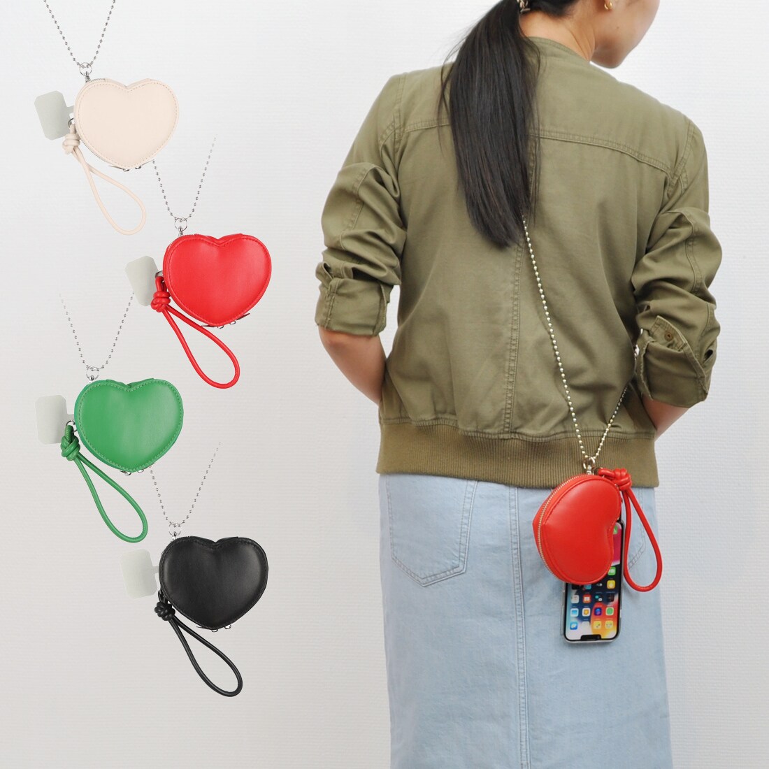 カシュカシュ cachecache / ハートポーチ付きボールチェーンモバイル