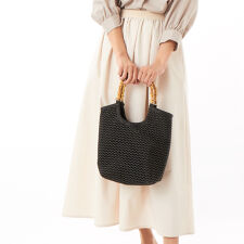 カシュカシュ cachecache / 雑材風バンブーハンドル手提げトート