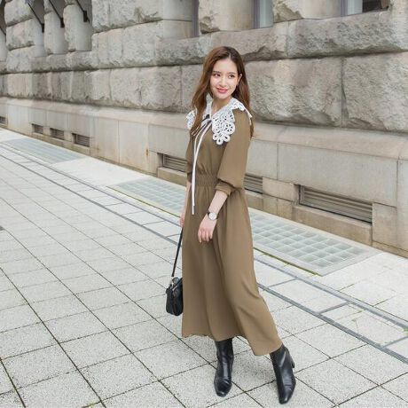 衿付きシャーリングワンピース 洗濯機で洗える ビッキー Vicky 2301 ファッション通販 マルイウェブチャネル