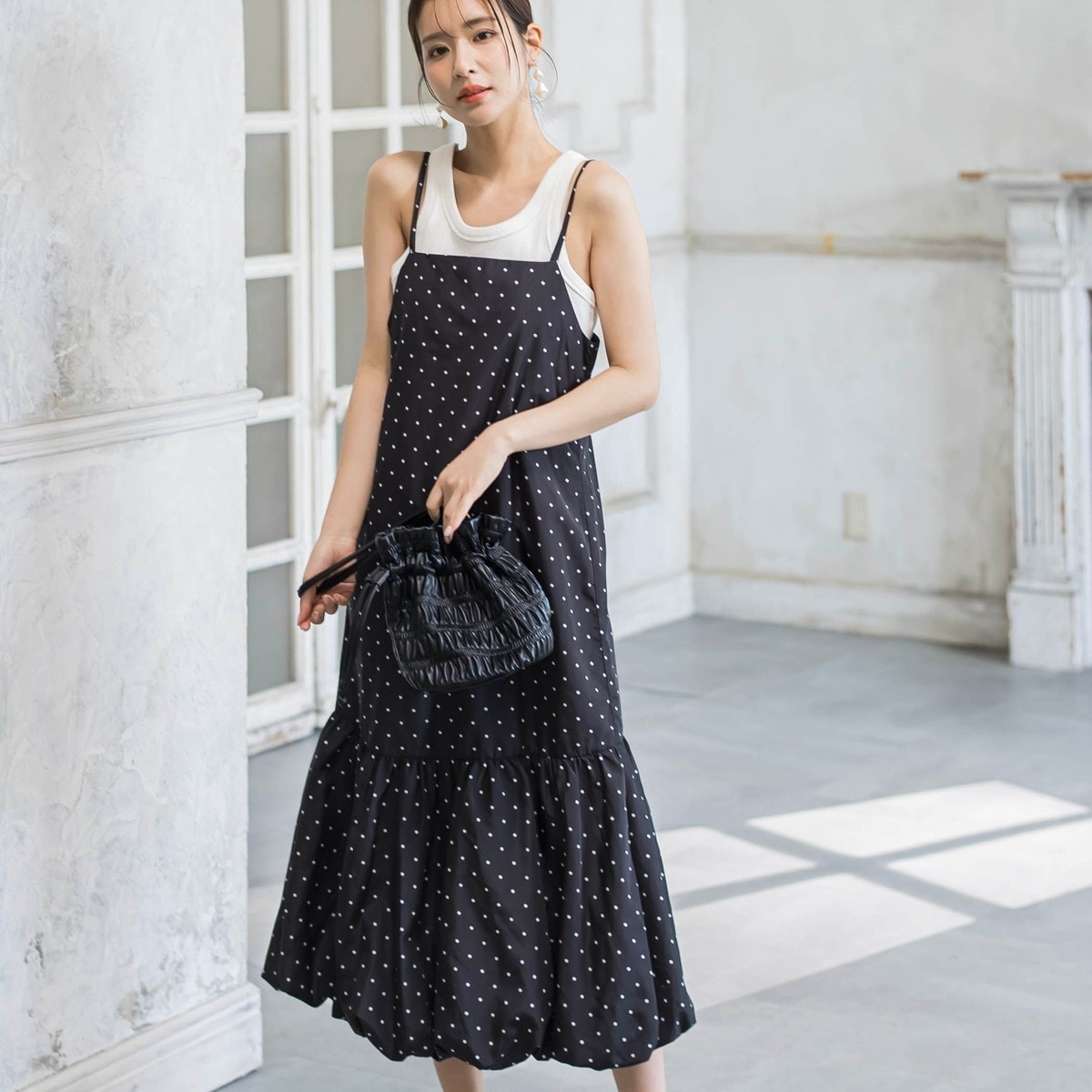 【未使用タグ付き】INDIVI 洗える/UVケアナローフレアワンピース 15 INDIVI（インディヴィ） ワンピース 「洗える/UVケア/SETUP可能