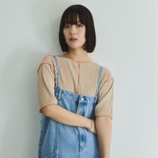 メロー配色プリーツカットトップス≪手洗い可能≫