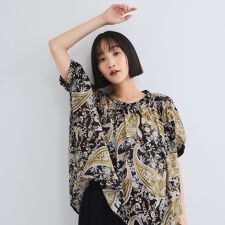 ペイズリー柄ハンドスモックブラウス≪手洗い可能≫