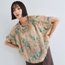 ペイズリー柄ハンドスモックブラウス≪手洗い可能≫