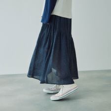 シアーデニムカーブギャザースカート≪セットアップ対応/手洗い可能≫