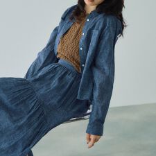 シアーデニムダブルポケットシャツ≪セットアップ対応/手洗い可能≫