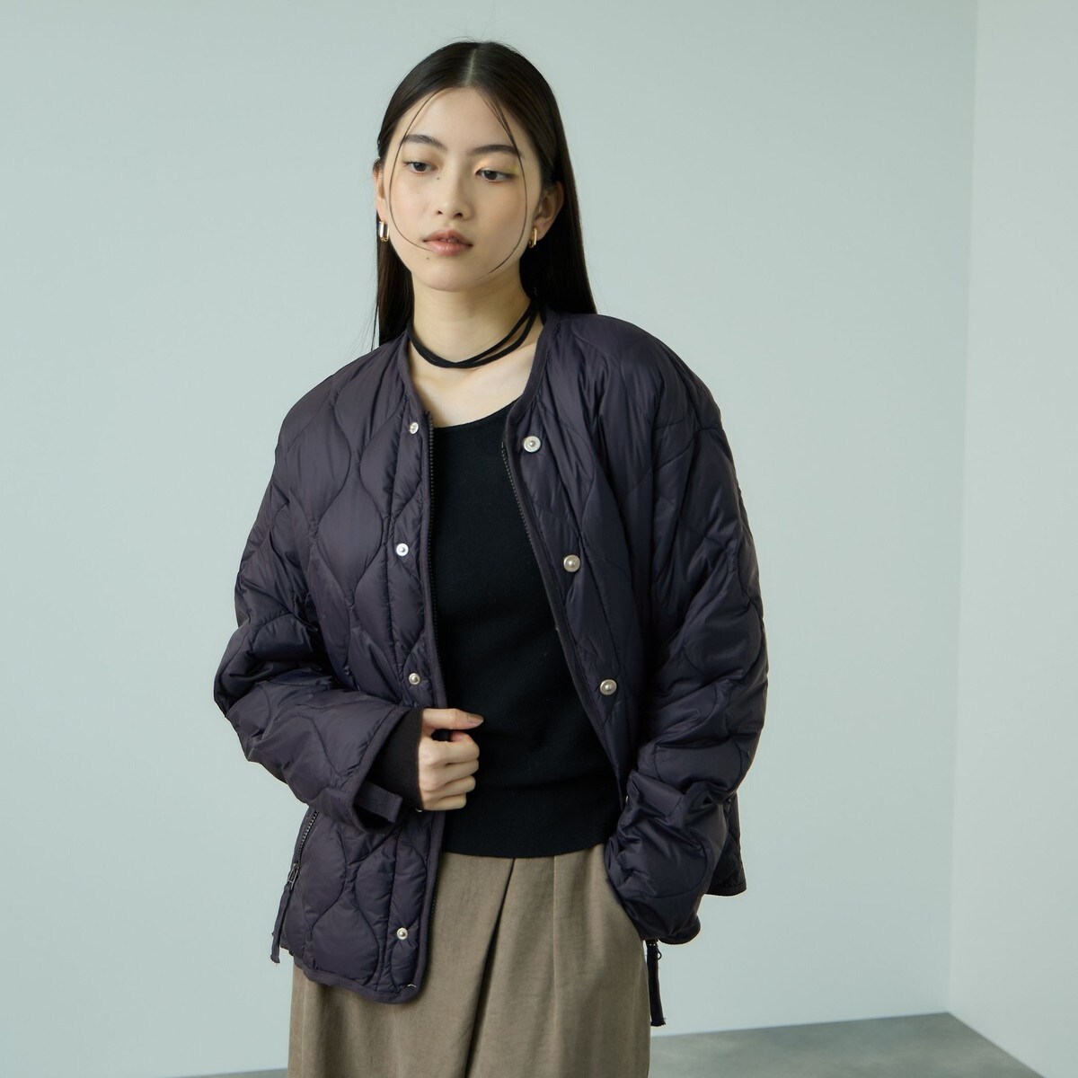 SHIPS別注】TAION:〈手洗い可能〉パイピング ノーカラー ダウン