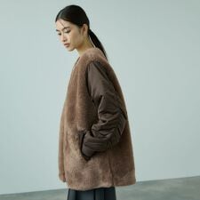 ボア切替ノーカラーミドルコート