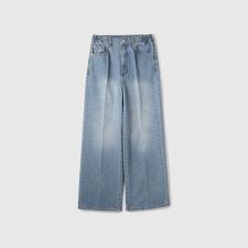 サイドゴムセンタープレス ストレートデニムパンツ