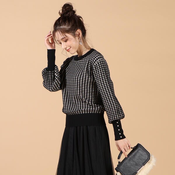 QUEENS COURT / クイーンズコート 千鳥柄ふわふわニット≪手洗い可能≫ クイーンズコート QUEENS COURT 千鳥柄ニット≪手洗い可能