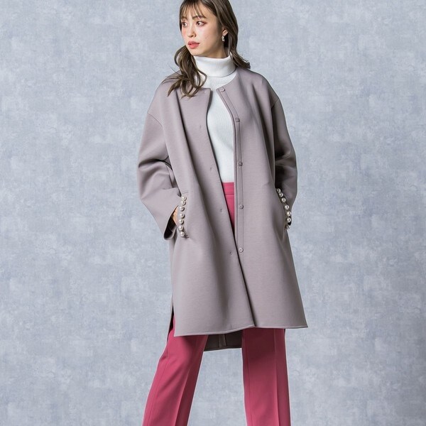 美品✨QUEENS COURT ノーカラーパールコート　お家で洗える　完売品 美品✨2022 QUEENS COURT ノーカラーパールコート 洗える 完売品