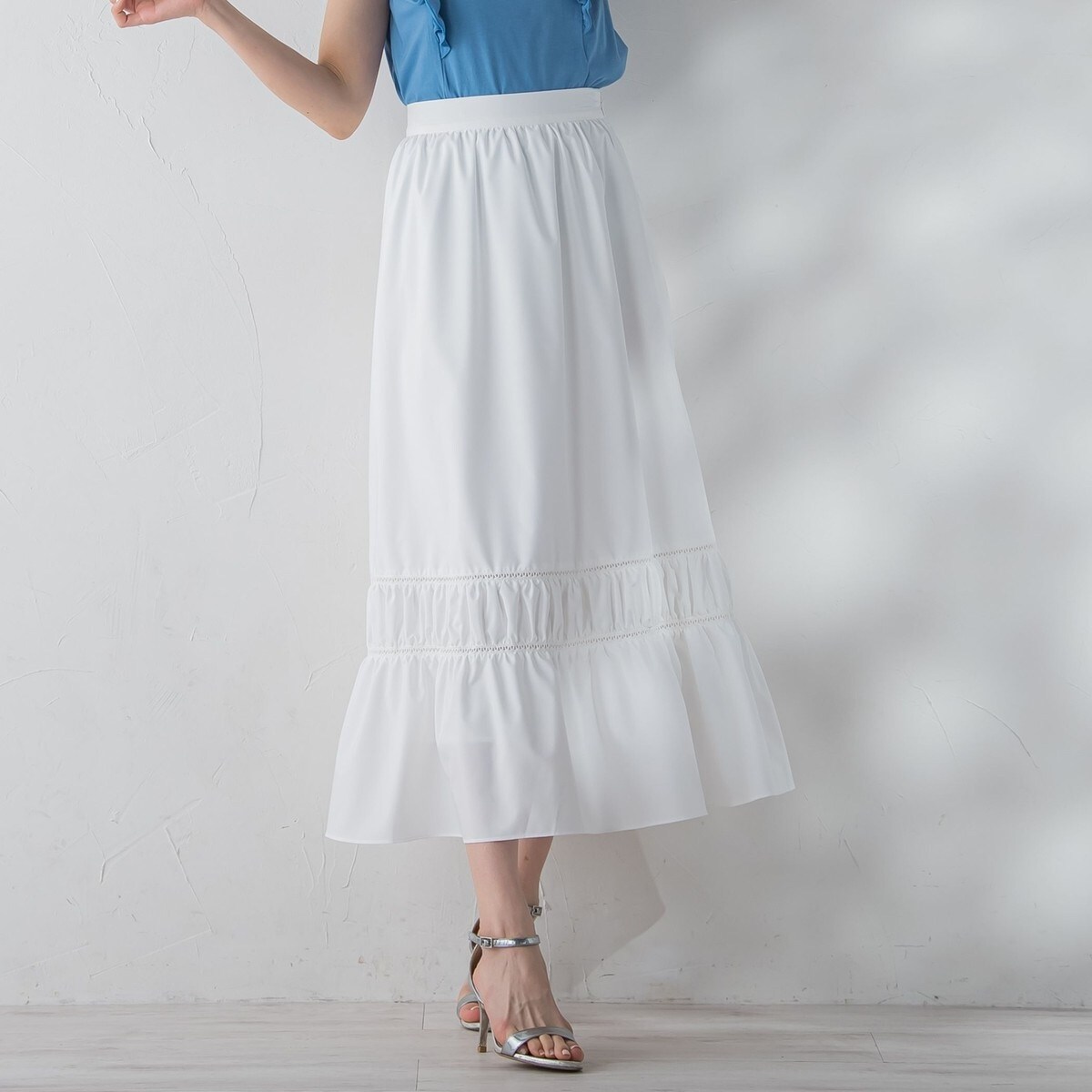 レース切り替えギャザースカート≪セットアップ対応/洗濯機で洗える