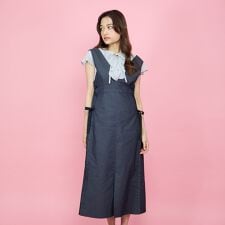 デニムライクリボンワンピース≪手洗い可能≫