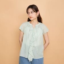 シアーストライプリボンブラウス≪セットアップ対応/手洗い可能≫