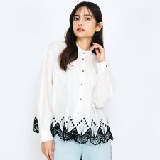 スカラップ刺繍レースブラウス≪手洗い可能≫ | クイーンズコート(QUEENS COURT)