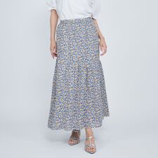 クイーンズコート(QUEENS COURT)のフルーツMIXプリントアシメティアードスカート≪手洗い可能≫