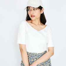 クイーンズコート(QUEENS COURT)のテレコボートネック2WAYトップス≪手洗い可能≫