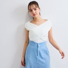 フロントクロスオフショルカットトップス≪手洗い可能≫
