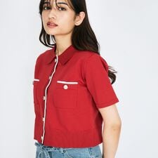 クイーンズコート(QUEENS COURT)の配色ラインポロ襟ニットカーディガントップス≪手洗い可能≫