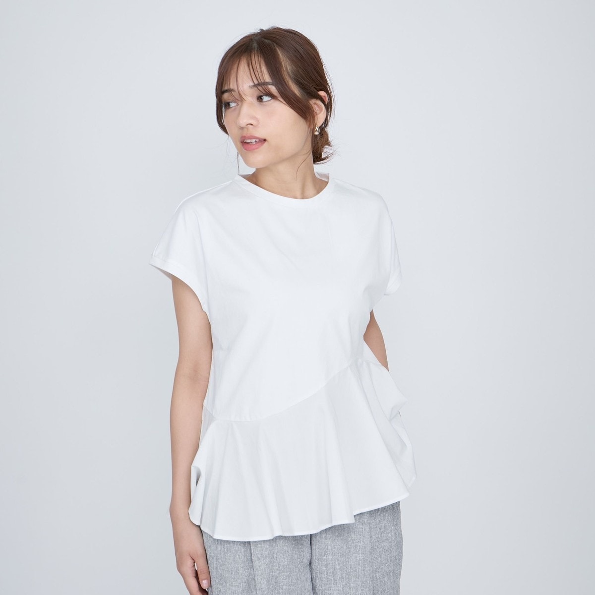 QUEENS COURT / クイーンズコート レース使いスリーブシルケットカットソー≪手洗い可能≫ レース使いスリーブシルケットカットソー≪手洗い可能