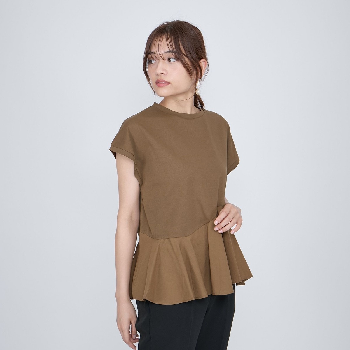 QUEENS COURT / クイーンズコート レース使いスリーブシルケットカットソー≪手洗い可能≫ レース使いスリーブシルケットカットソー≪手洗い可能