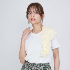 アシメショルダーフリルTシャツ≪手洗い可能≫