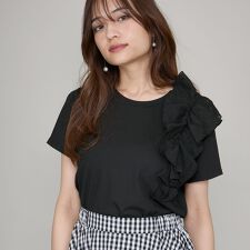 アシメショルダーフリルTシャツ≪手洗い可能≫