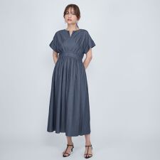 ダンガリーデニムウエストギャザーワンピース≪手洗い可能≫