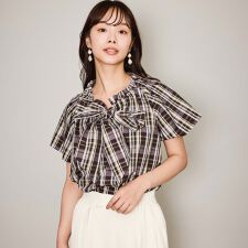 マルチチェックリボンブラウス≪洗濯機で洗える≫