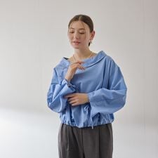 ギャザースリーブボートネックブラウス≪洗濯機で洗える≫