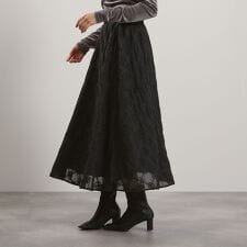 フラワーレース刺繍フレアスカート≪手洗い可能≫