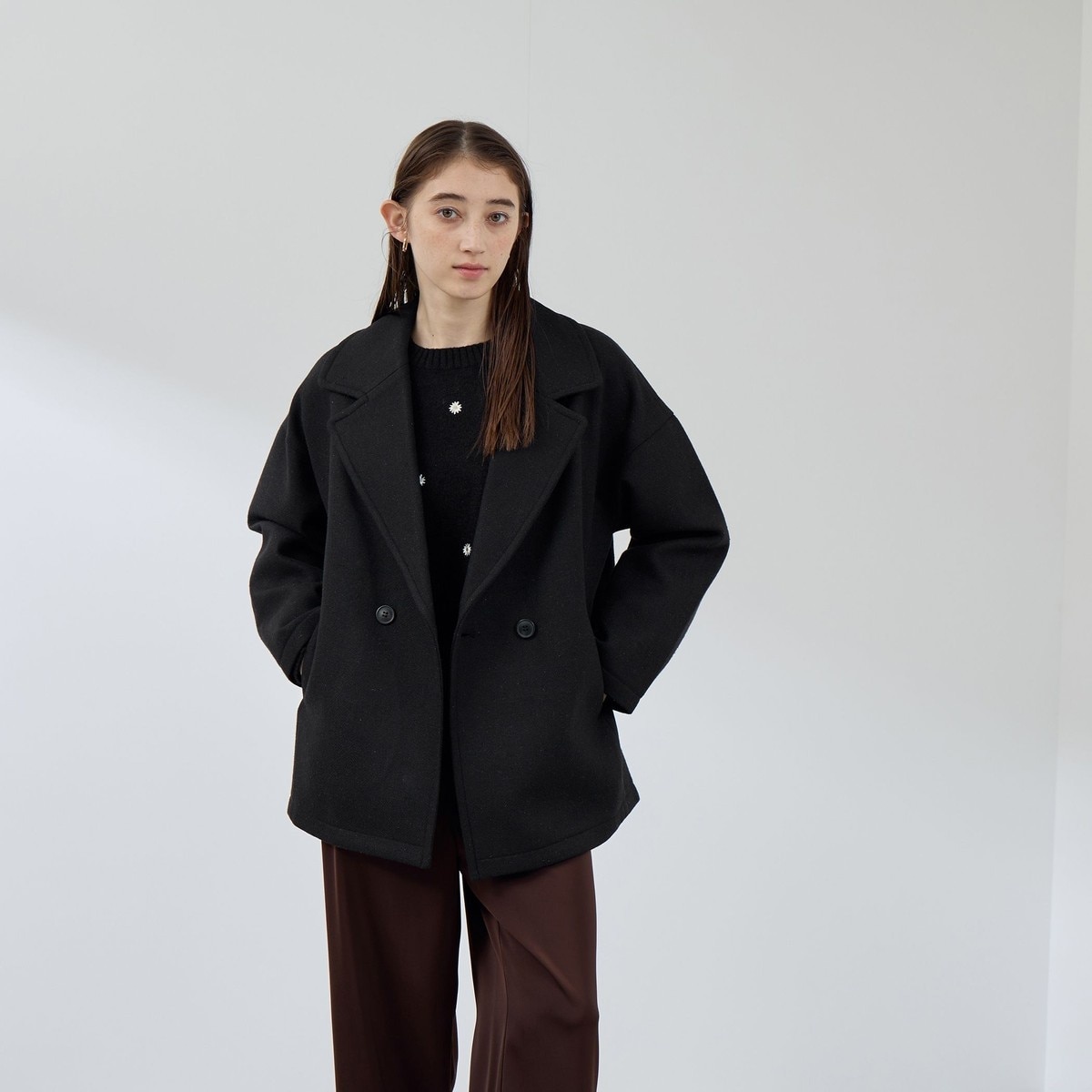 シャギー・ツィード素材バリエーションミドル丈コート | ジル バイ