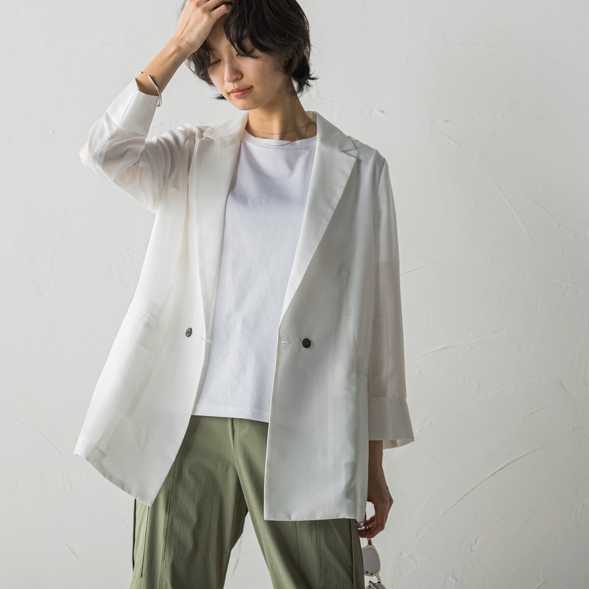 MAYSON GREYシアーテーラージャケット≪洗濯機で洗える≫ （ホワイト）L メイソングレイ MAYSON GREY シアーテーラージャケット≪洗濯機