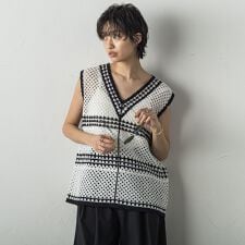 配色クロシェニットタンクトップ≪手洗い可能≫