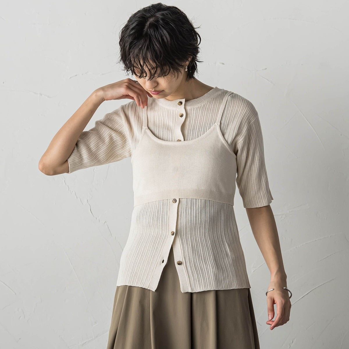 MAYSON GREY / メイソングレイ ペーパーブレンドメッシュヘムニットプルオーバー≪手洗い可能≫ ペーパーブレンドメッシュヘムニットプルオーバー≪手洗い可能