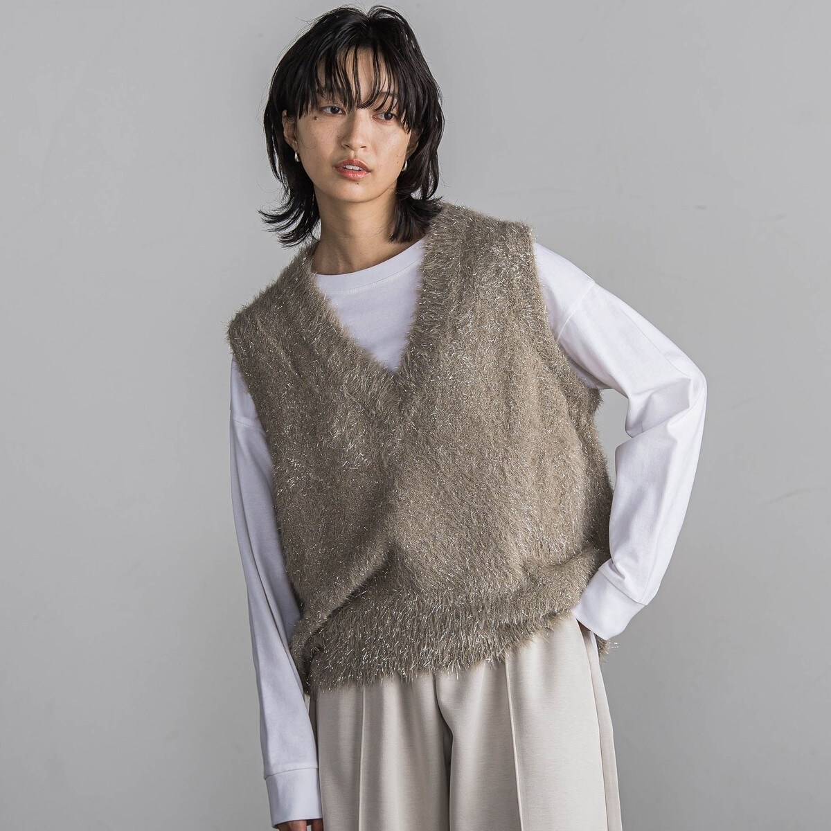 WEB限定】ソフトラメシャギーニットベスト≪手洗い可能≫ | メイソン