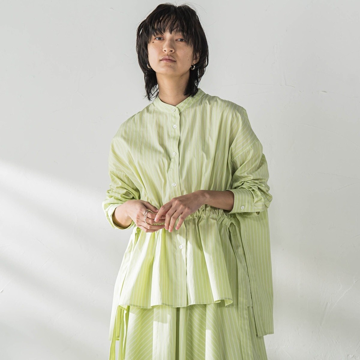 カラーストライプウエストマークオーバーシャツ≪洗濯機で洗える