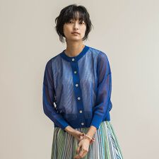 透かし柄編みニットカーディガン≪手洗い可能≫