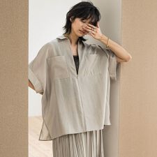 ラフィーネクロスハーフジップブラウス≪手洗い可能 / セットアップ対応≫