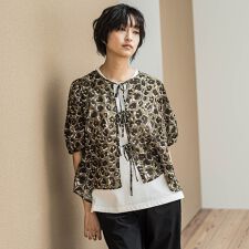 レオパード柄フロントリボンブラウス≪洗濯機で洗える≫